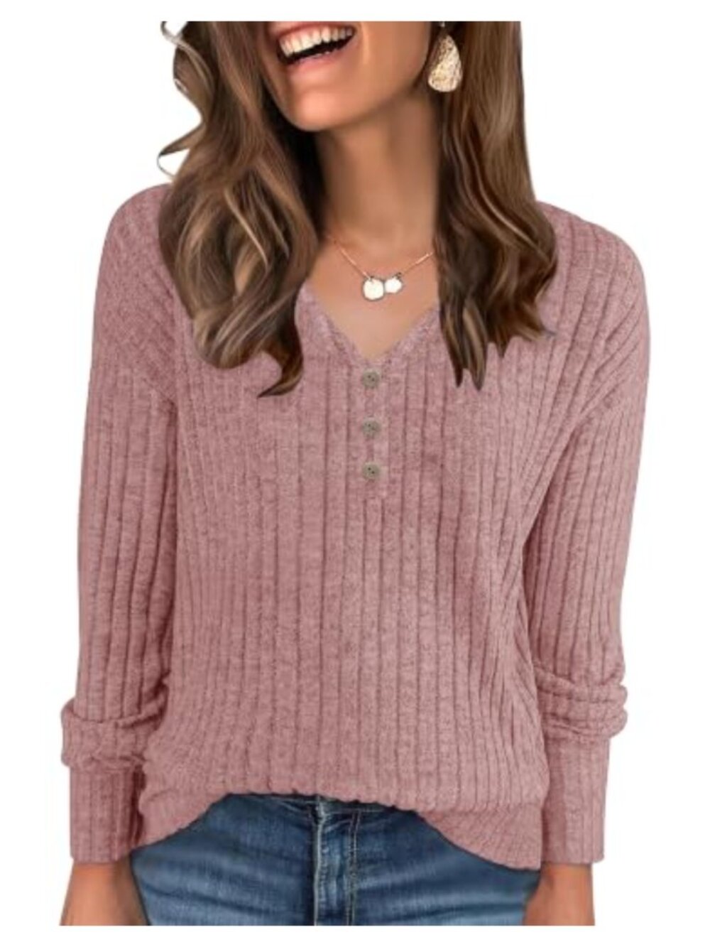 Women's V Neck Long Sleeve Tunic Top Casual Loose Fit Lightweight